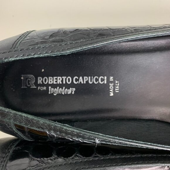Vintage Roberto Capucci Croc Embossed Black Patent Leather Square Toe Loafer - Picture 9 of 10